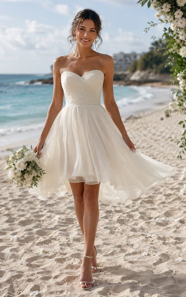 ivory chiffon strapless dress Strapless Ivory Lace Chiffon Slit Sexy Wedding Dress