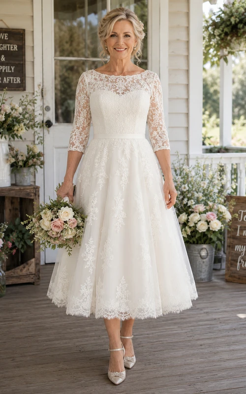 ivory wedding dresses for older brides Modest Country Lace Boho Summer Bridal Dress Destination Plus Size Mature Vintage Wedding Gown