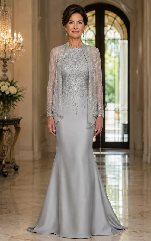 mother of the bride lace dress and jacket 2 Pieces Sheath/Column Scoop Chiffon Mother of the Bride Dresses with Jacket Lace Knee-Length 3/4 Sleeves Tahiti