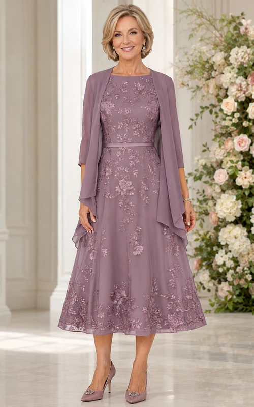 purple mother of the bride dress with jacket Tea Length Dresses,Chiffon Mother of the Bride Jacket,MD00051, US16W / Dark Navy (accessories not included) Alex Evenings Empire Waist Gown