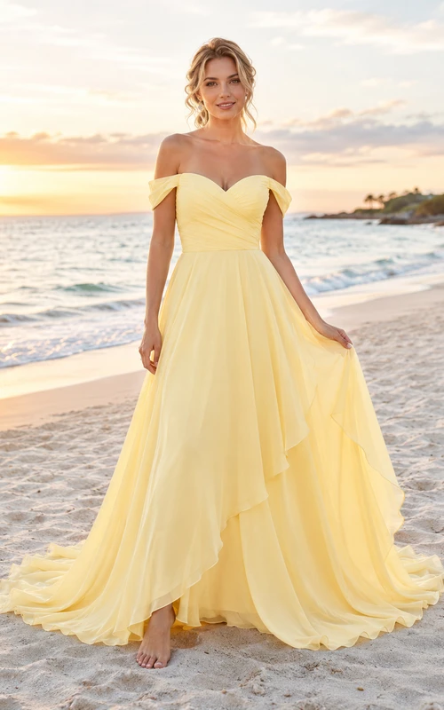 Pale Yellow Yellow Beach Wedding Dress Asymmetrical Wedding Dress Dorris Bridal