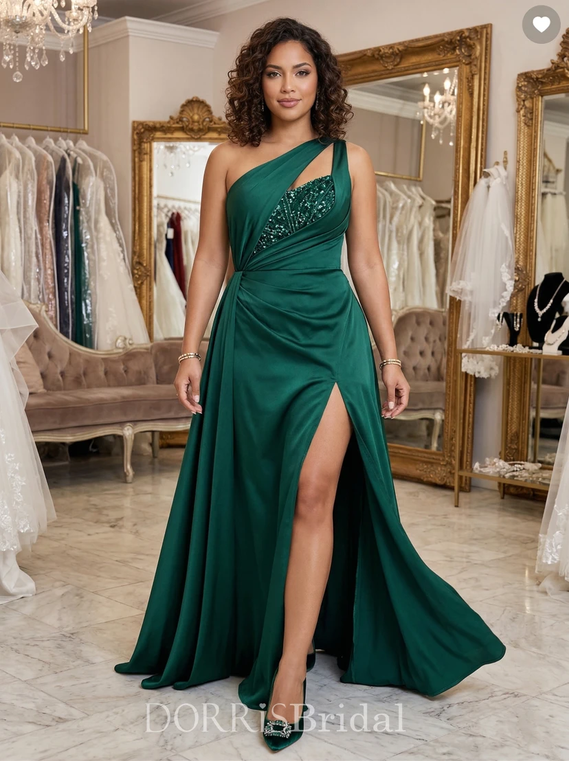 one shoulder forest green dress The Green One Shoulder Sleeveless Maxi Dress