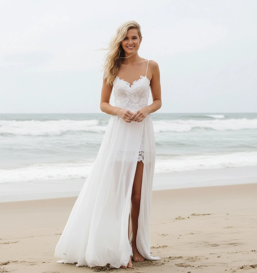 flowy beach wedding dresses White Hawaiian Dress (IV_311010) bohemian beach wedding dresses