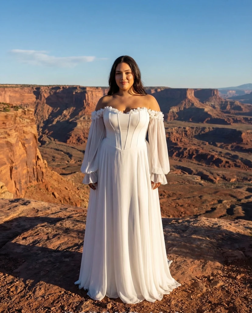 boho long sleeve wedding dress plus size Plus Size Bohemian Long Lace Wedding Dress TANYA BRIDAL