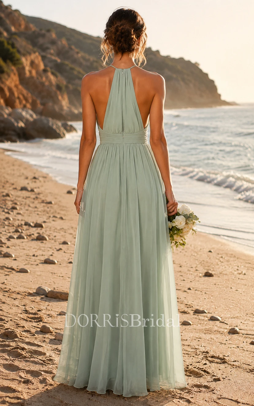 celadon green bridesmaid dresses Beach Halter Chiffon Dress (618056) Formal dress