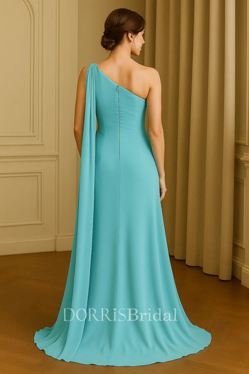Pool Blue One Shoulder Ruched Draped Formal Gown (KL_311229)