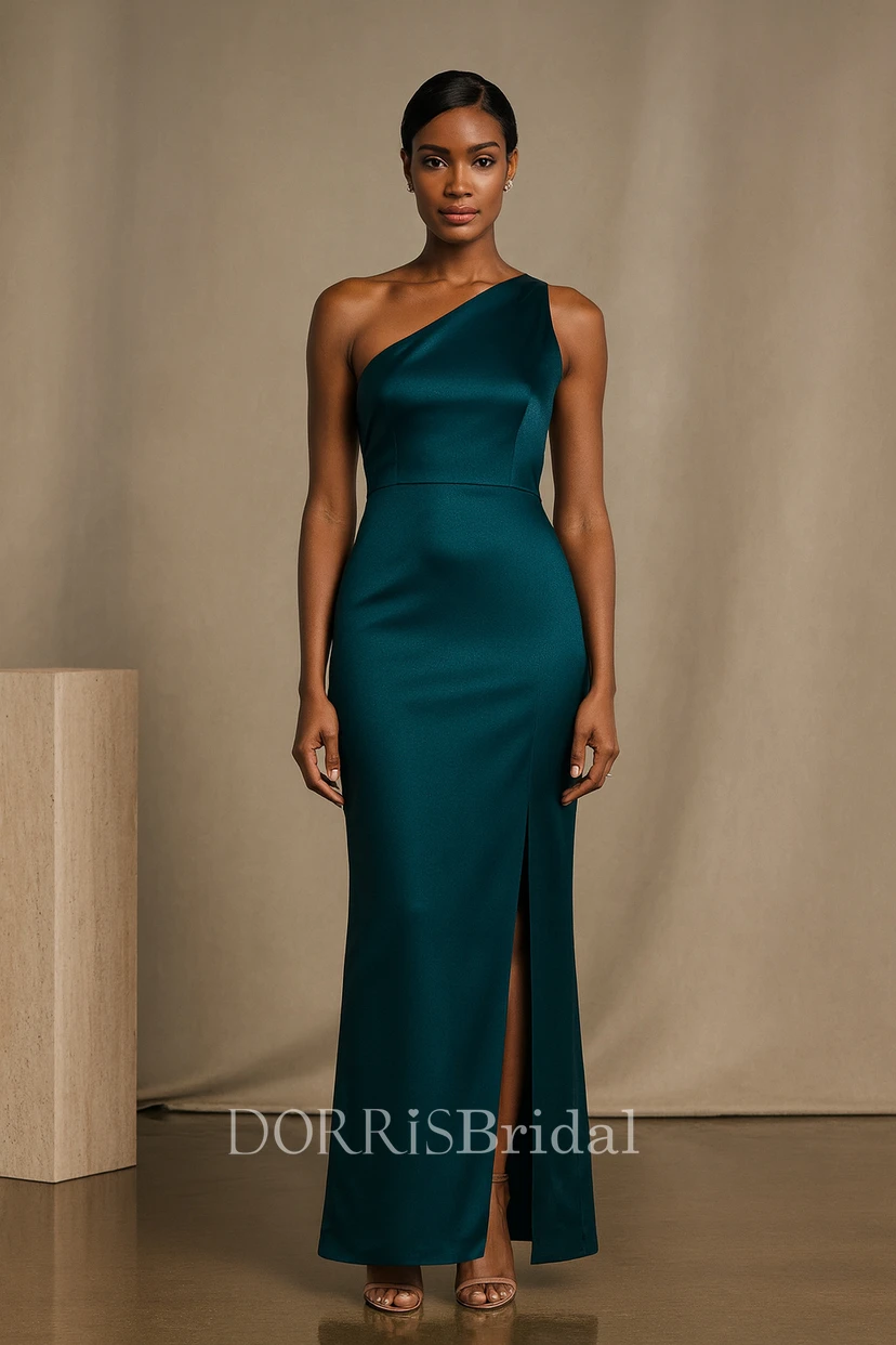deep emerald satin dress Emerald Green Off-Shoulder Satin Draped Gown VALDRIN SAHITI