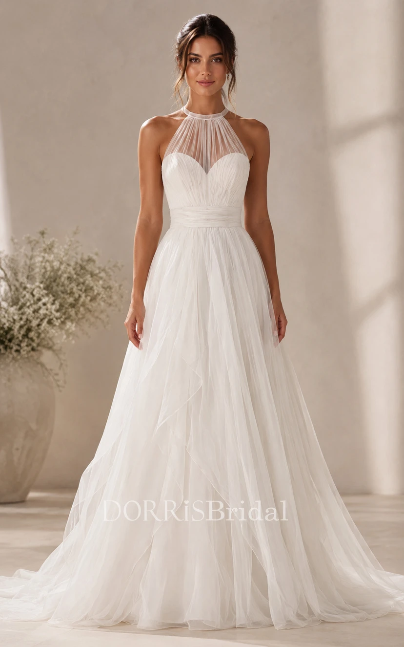sweetheart halter wedding dress Illusion A-Line with Bodice and Tulle Train (467355) rsvpready