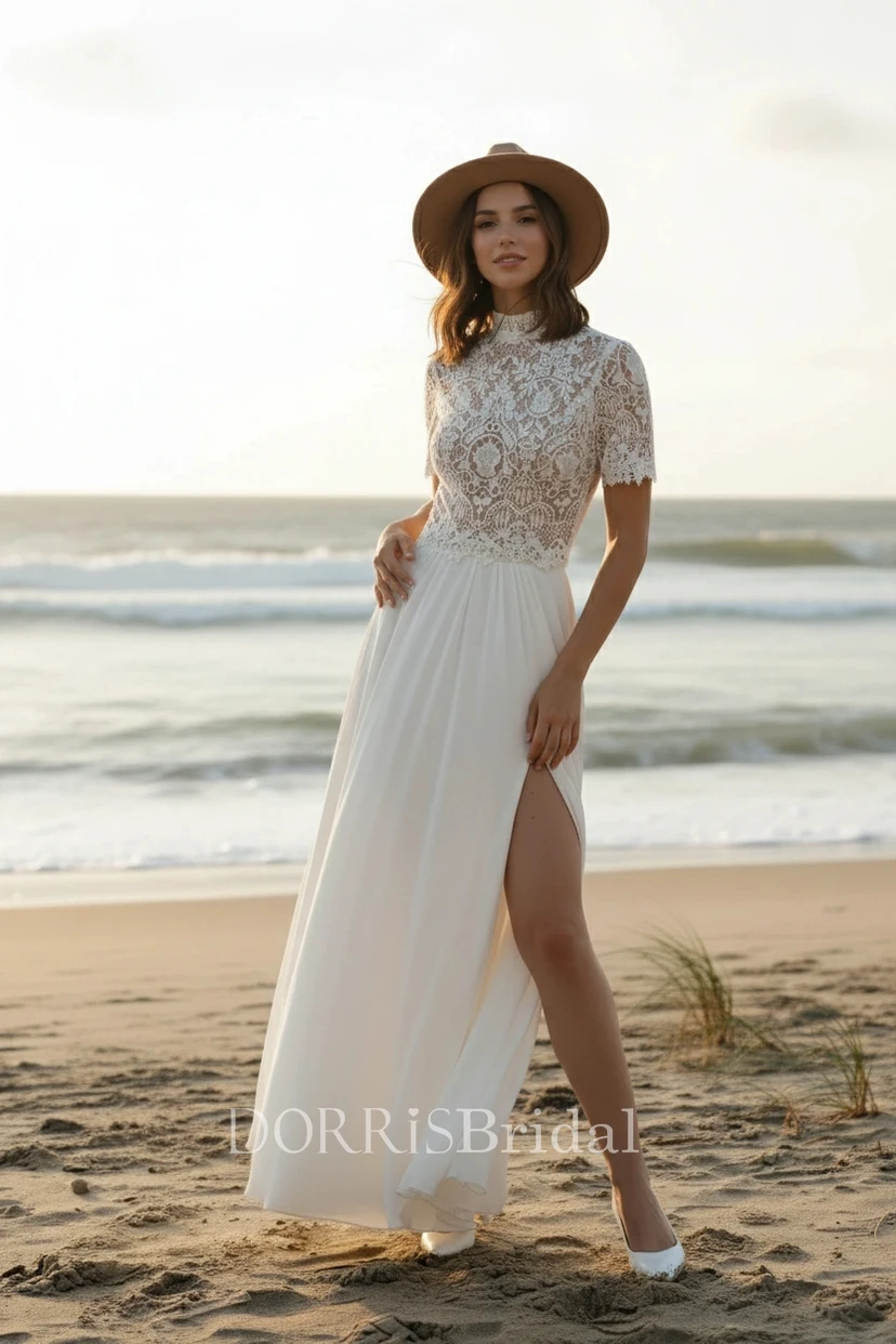Casual Short Sleeve Lace Top Wedding Separates (IV_411311)
