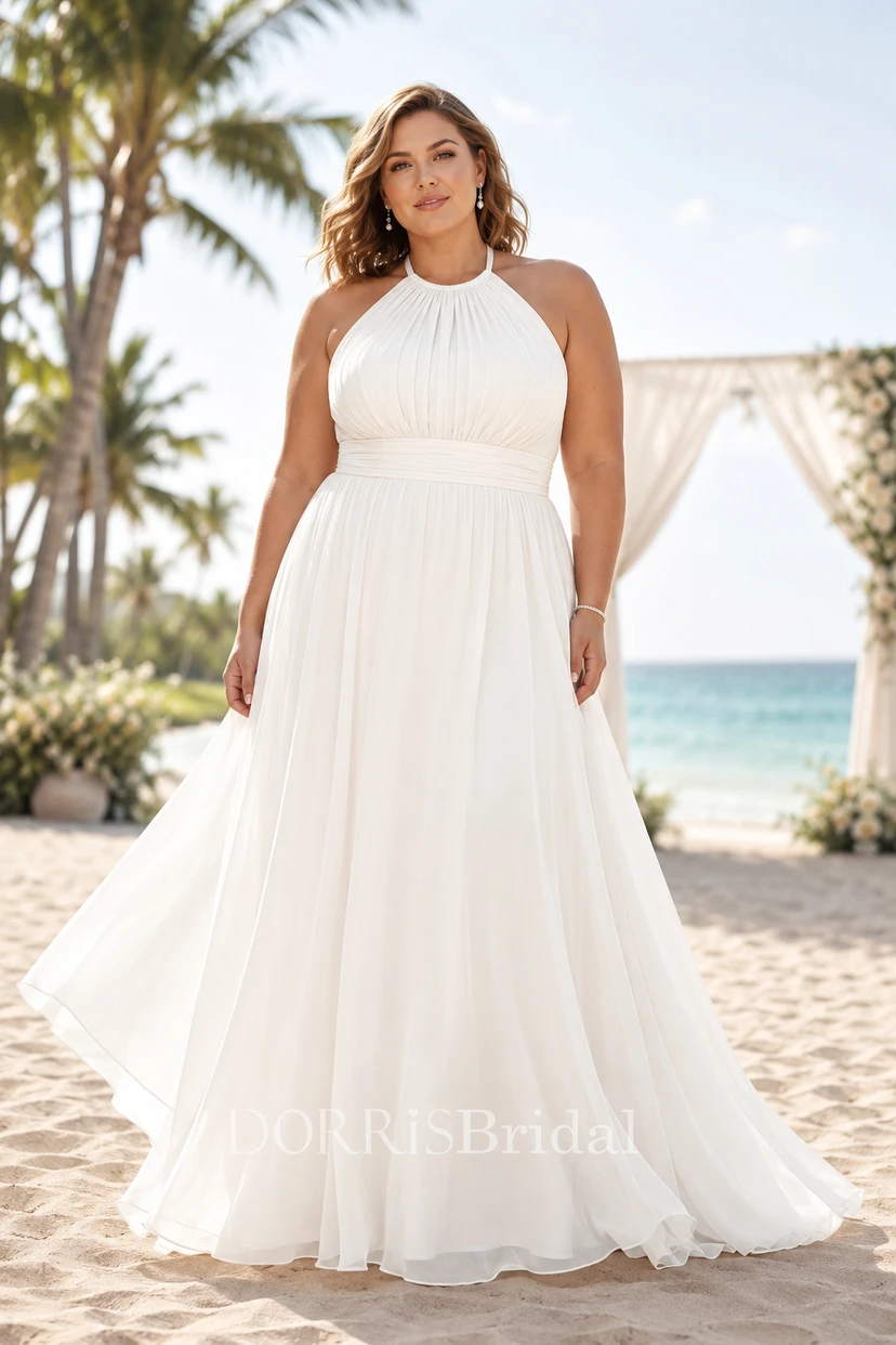 halter plus size wedding dress A-Line Tulle Destination (426928) low back halter wedding dress