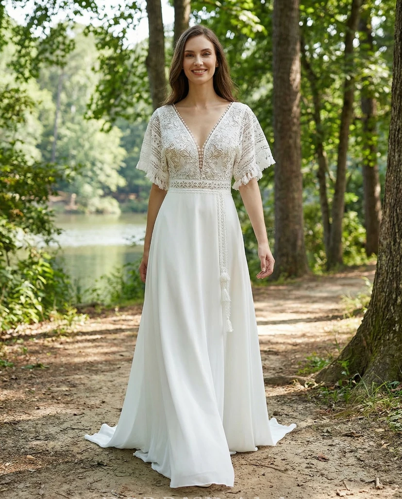 empire chiffon wedding dress June Bridals Strapless Empire Chiffon Pleated Gown With Beaded Straps