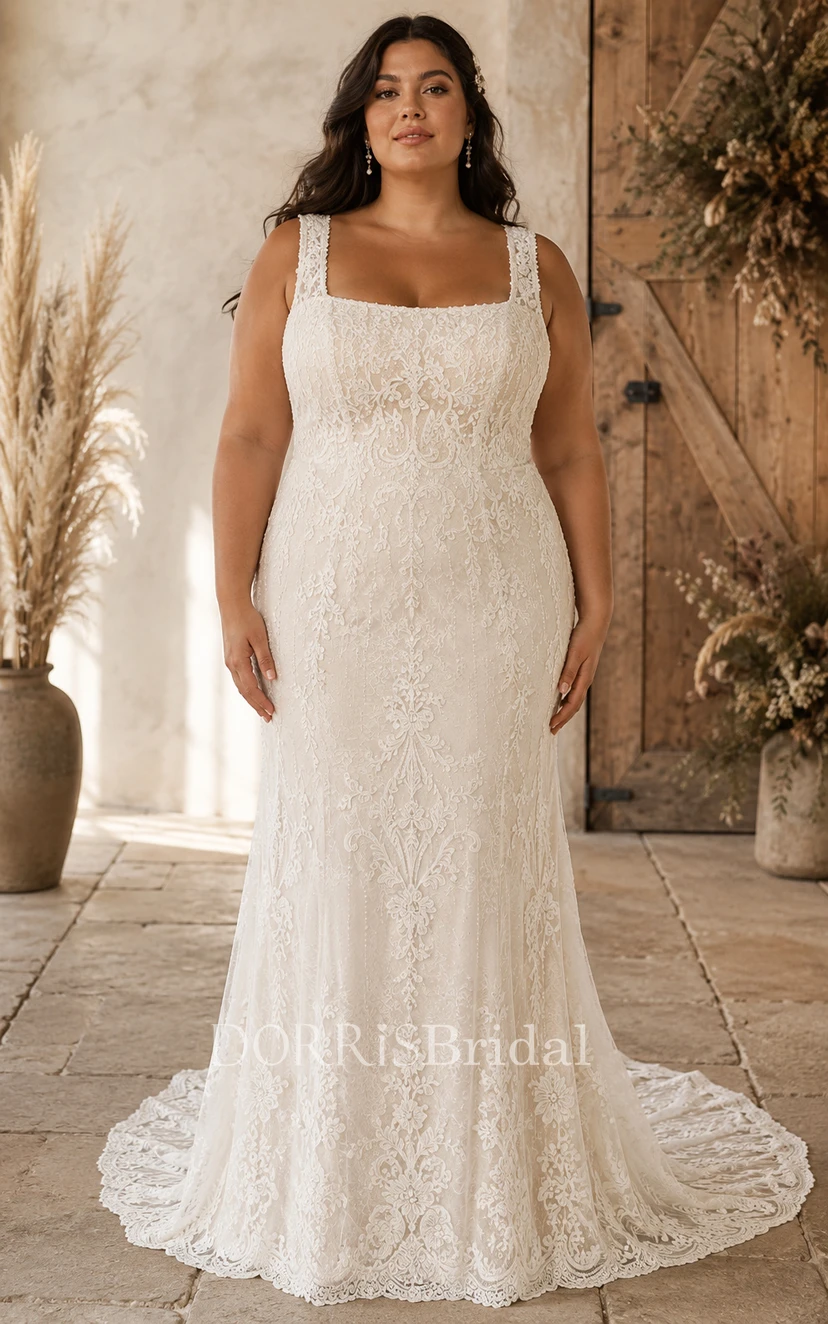 big mermaid wedding dresses DreamDress By PMN Nadeen Mermaid Wedding Dress Gown Deep Plunging Floral Embellishment Illusion Chapel | Size: 24