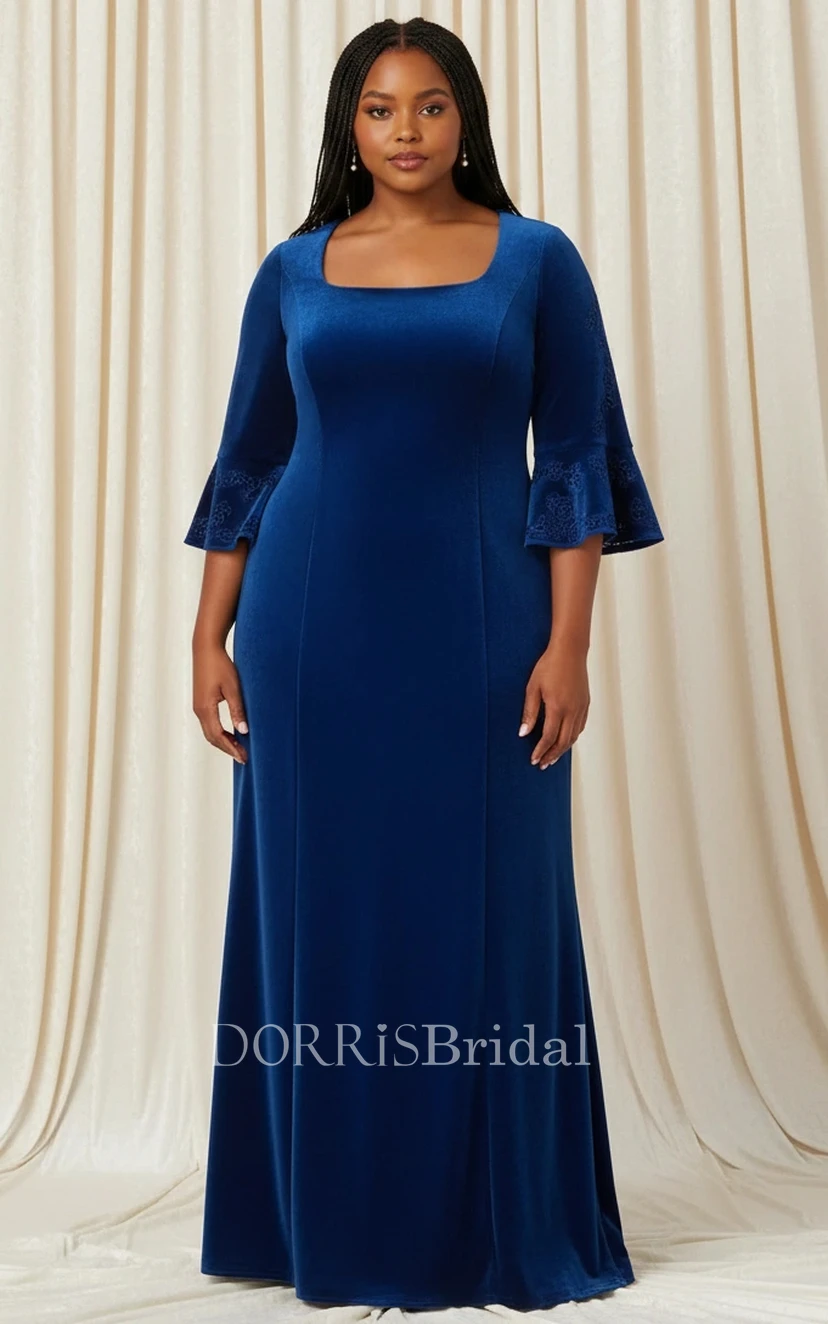 blue velvet plus size dress R&M Richards 2668W Long Plus Size Velvet Cape Dress